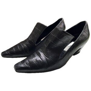 Miista Crocodile Heeled Loafers - Black, Size 8.5/39